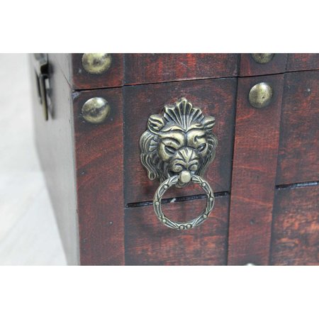 Vintiquewise Antique Wooden Pirate Chest with Lion Rings and Lockable Latch QI003316